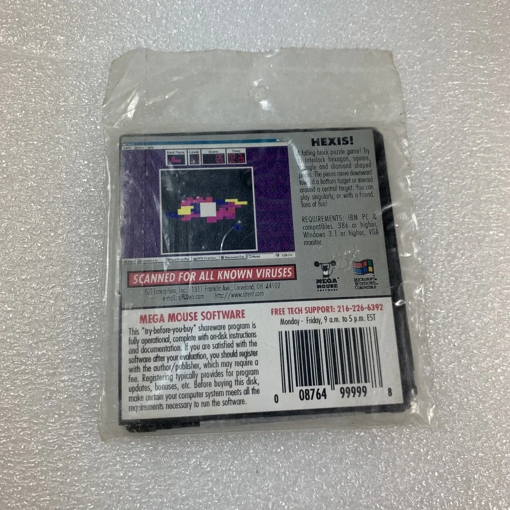 Hexis Computer Game, Mega Mouse Software, Floppy Disc, IBM &‎ Windows, Vintage